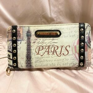 Nicole Lee Eiffel Tower Print Wallet with Studded Black Trim